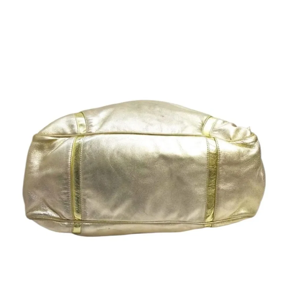 Auth Loewe Champagne Gold Leather Hobo Bucket Shoulder Bag Cinch